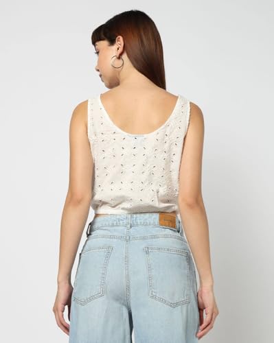 GAP Women Schiffli Embroidered Fitted Cinched Top, Off White, L