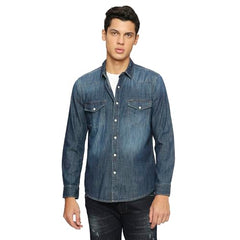 Pepe Jeans Men's Solid Regular Fit Shirt (PM308261CA0_Dark WASH Indigo Blue