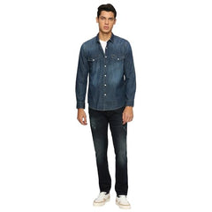 Pepe Jeans Men's Solid Regular Fit Shirt (PM308261CA0_Dark WASH Indigo Blue