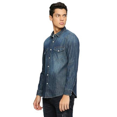 Pepe Jeans Men's Solid Regular Fit Shirt (PM308261CA0_Dark WASH Indigo Blue