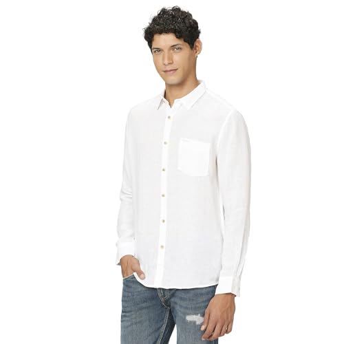 Men White Pure Linen Full Sleeve Shirt