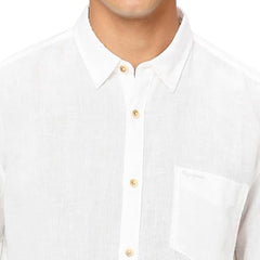 Men White Pure Linen Full Sleeve Shirt