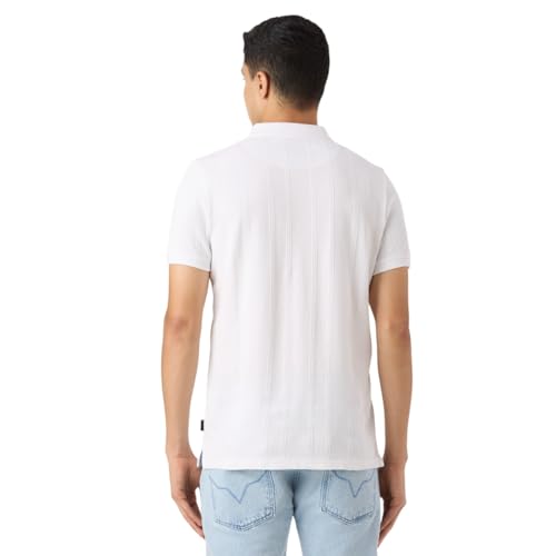 Pepe White Self Design Half Sleeves Men Tshirt