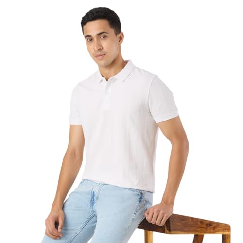 Pepe White Self Design Half Sleeves Men Tshirt