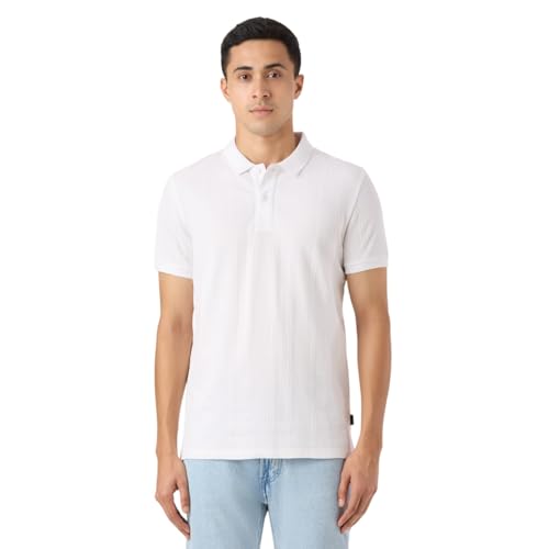 Pepe White Self Design Half Sleeves Men Tshirt