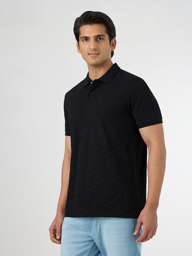 Pepe Jeans Black Self Design Short Sleeves Mens Polo T-Shirt