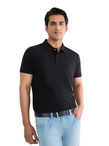 Pepe Jeans Black Self Design Short Sleeves Mens Polo T-Shirt