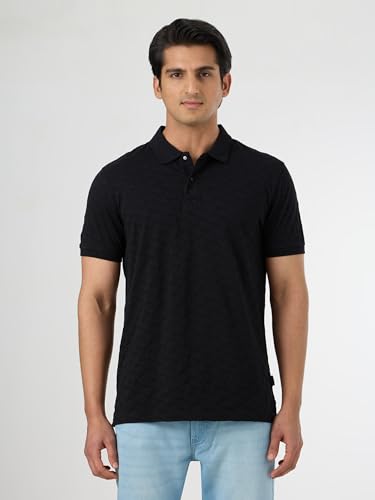 Pepe Jeans Black Self Design Short Sleeves Mens Polo T-Shirt