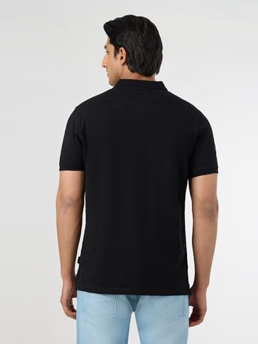Pepe Jeans Black Self Design Short Sleeves Mens Polo T-Shirt
