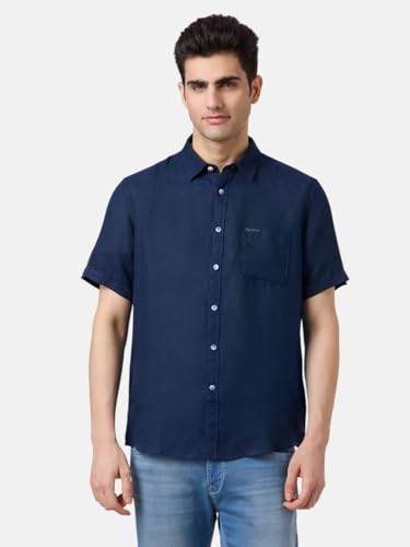 Pepe Jeans Blue Solid Men Half Sleeve Casual Shirts