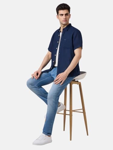 Pepe Jeans Blue Solid Men Half Sleeve Casual Shirts