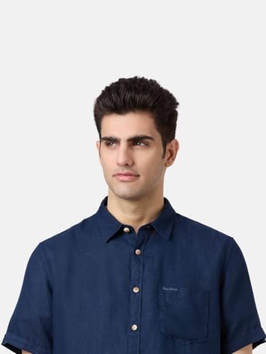 Pepe Jeans Blue Solid Men Half Sleeve Casual Shirts