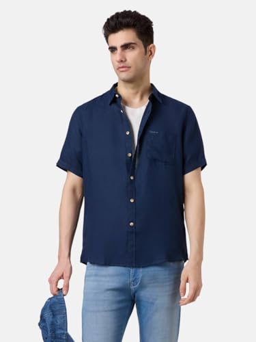 Pepe Jeans Blue Solid Men Half Sleeve Casual Shirts
