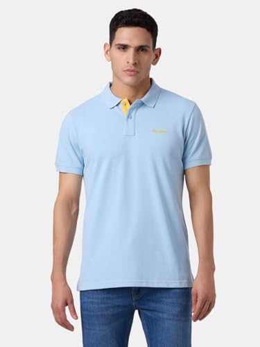 Pepe Jeans Men's Solid Regular Fit Polo Shirt (PM5400103513_Blue