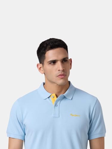 Pepe Jeans Men's Solid Regular Fit Polo Shirt (PM5400103513_Blue
