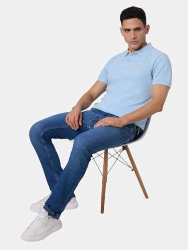 Pepe Jeans Men's Solid Regular Fit Polo Shirt (PM5400103513_Blue