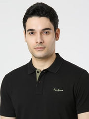 Pepe Jeans Men Black Solid Short Sleeves Tshirts