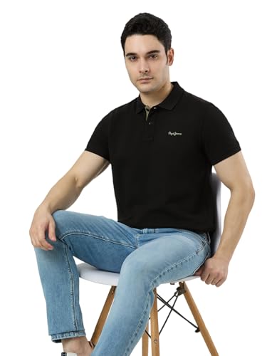 Pepe Jeans Men Black Solid Short Sleeves Tshirts