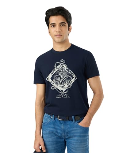 Pepe Jeans Men Blue Printed Short Sleeves Tshirts