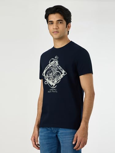 Pepe Jeans Men Blue Printed Short Sleeves Tshirts