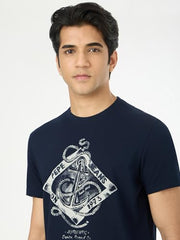 Pepe Jeans Men Blue Printed Short Sleeves Tshirts
