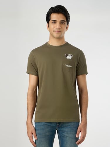 Pepe Jeans Men Green Solid Short Sleeves Tshirts