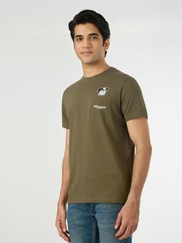 Pepe Jeans Men Green Solid Short Sleeves Tshirts