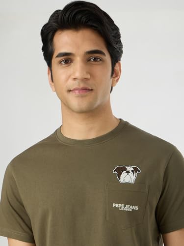 Pepe Jeans Men Green Solid Short Sleeves Tshirts