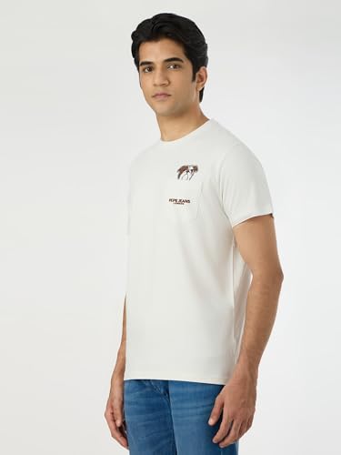 Pepe Jeans Men Off White Solid Short Sleeves Tshirts
