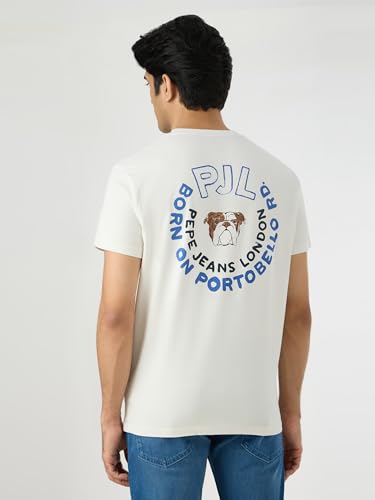 Pepe Jeans Men Off White Solid Short Sleeves Tshirts