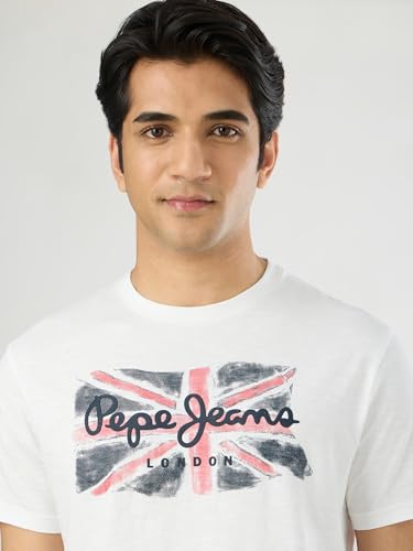 Pepe Jeans Men Off White Solid Short Sleeves Tshirts