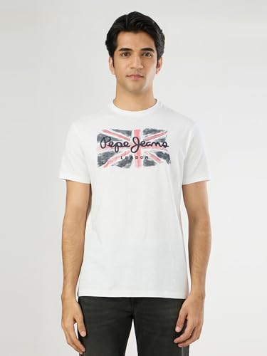 Pepe Jeans Men Off White Solid Short Sleeves Tshirts