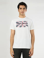 Pepe Jeans Men Off White Solid Short Sleeves Tshirts