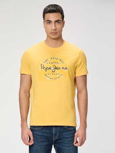 Pepe Jeans Men Yellow Printed Short Sleeves Tshirt