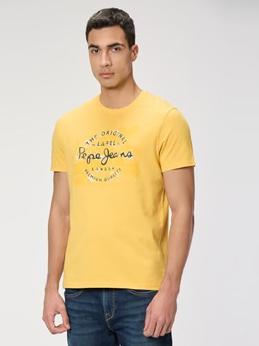 Pepe Jeans Men Yellow Printed Short Sleeves Tshirt