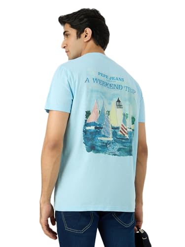 Pepe Jeans Men Blue Printed Short Sleeves Tshirts
