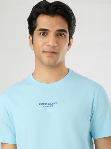 Pepe Jeans Men Blue Printed Short Sleeves Tshirts