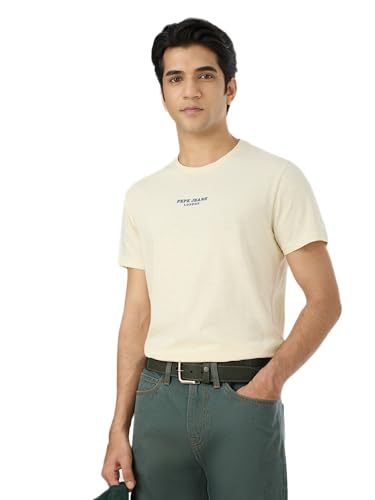 Pepe Jeans Men Off White Solid Short Sleeves Tshirts