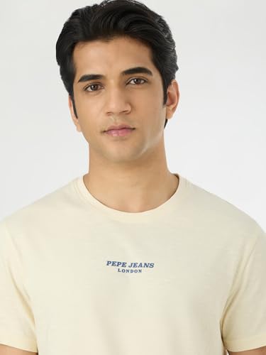 Pepe Jeans Men Off White Solid Short Sleeves Tshirts