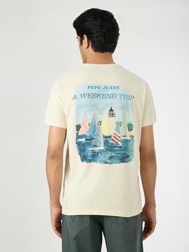 Pepe Jeans Men Off White Solid Short Sleeves Tshirts
