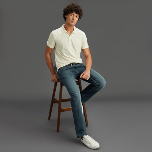 Pepe Jeans Men Off White Self Design Regular Fit Polo Collar T-Shirt