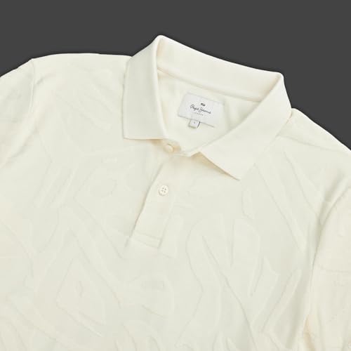 Pepe Jeans Men Off White Self Design Regular Fit Polo Collar T-Shirt
