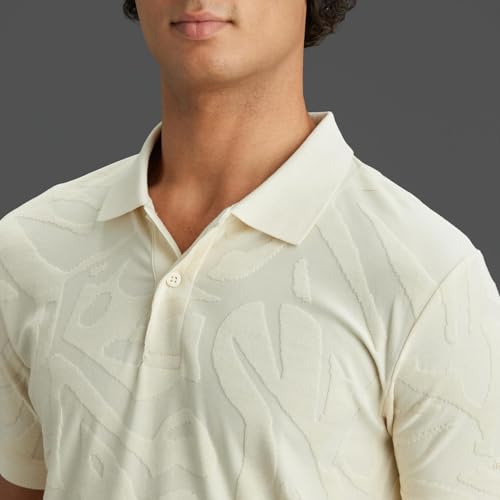 Pepe Jeans Men Off White Self Design Regular Fit Polo Collar T-Shirt