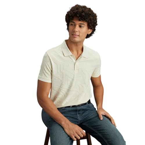 Pepe Jeans Men Off White Self Design Regular Fit Polo Collar T-Shirt