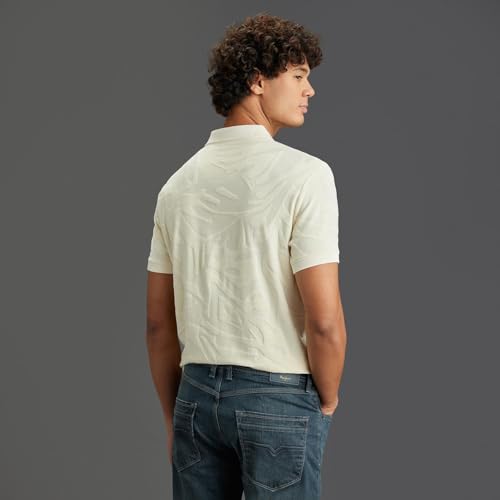 Pepe Jeans Men Off White Self Design Regular Fit Polo Collar T-Shirt