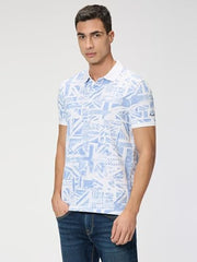 Pepe Jeans Men Blue Printed Short Sleeves Tshirt