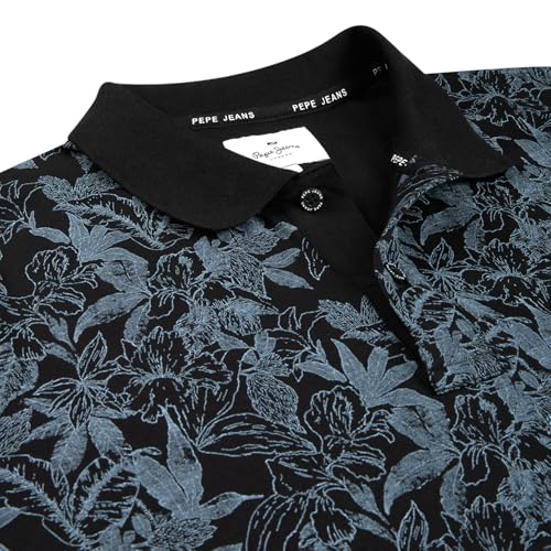 Pepe Jeans Black Printed Men Short Sleeve Polo T-Shirt