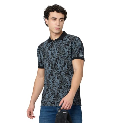 Pepe Jeans Black Printed Men Short Sleeve Polo T-Shirt