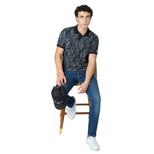 Pepe Jeans Black Printed Men Short Sleeve Polo T-Shirt