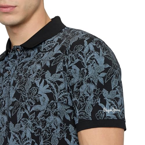 Pepe Jeans Black Printed Men Short Sleeve Polo T-Shirt